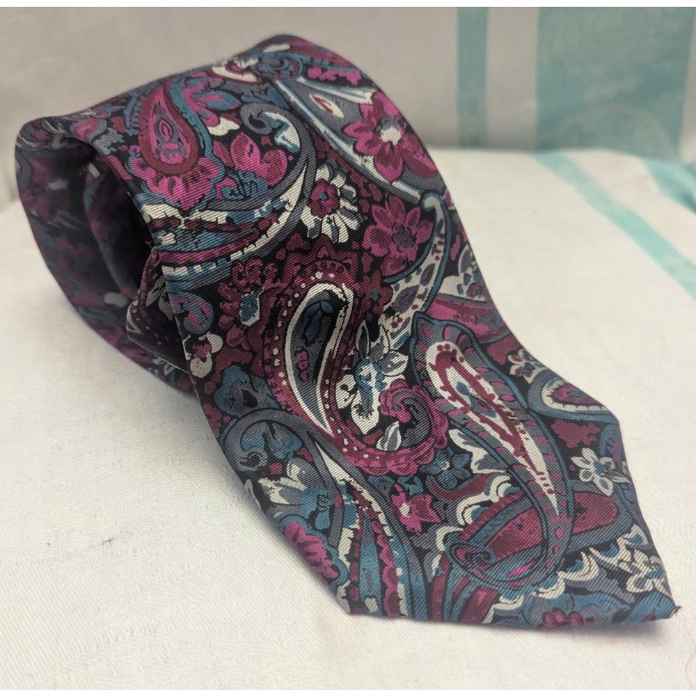 Vintage Paisley Pink Grey Teal Necktie Flagstaff Store 90s Grandpacore Academia